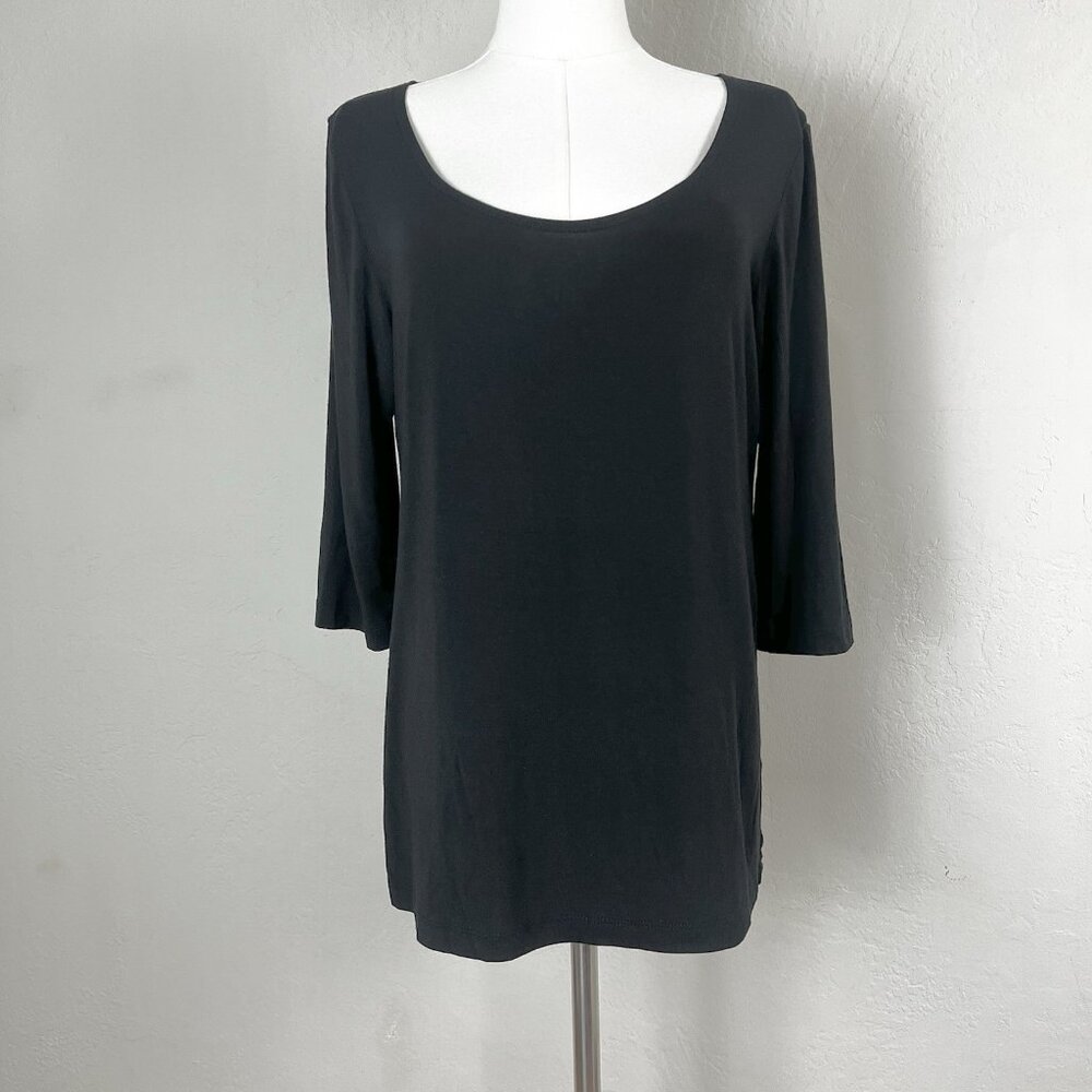 BRYN WALKER Scoop Neck Blouse 3/4 Sleeve Micro‎ Modal Basic Black Size Small